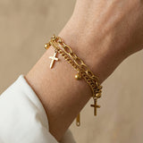 Bracelet Croix Doré Multi-Rangs