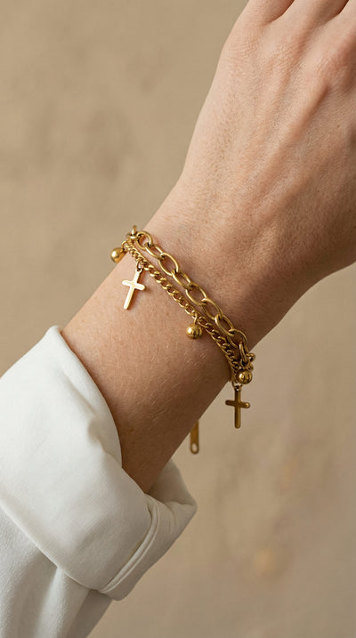 Bracelet Croix Chaînes Dorées