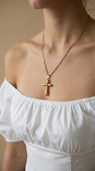 Collier Croix Doré Bombé