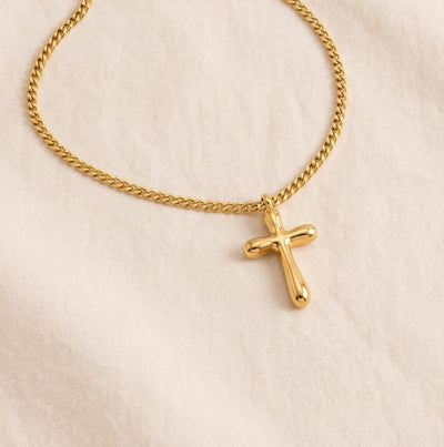Collier Croix Doré Bombé