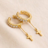 Boucles Créoles Croix Pendantes avec Pierres