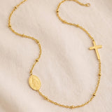 Collier Croix et Médaille Vierge Marie Doré