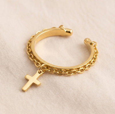 Bague Croix avec Chaîne Élégante