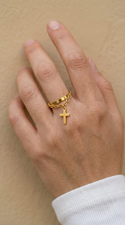 Bague Croix avec Chaîne Élégante