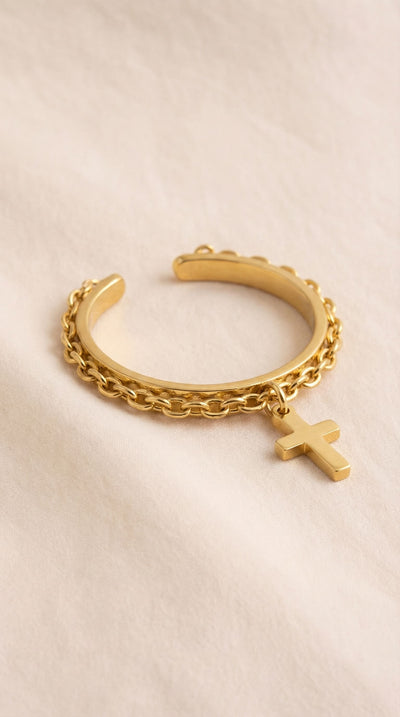 Bague Croix avec Chaîne Élégante