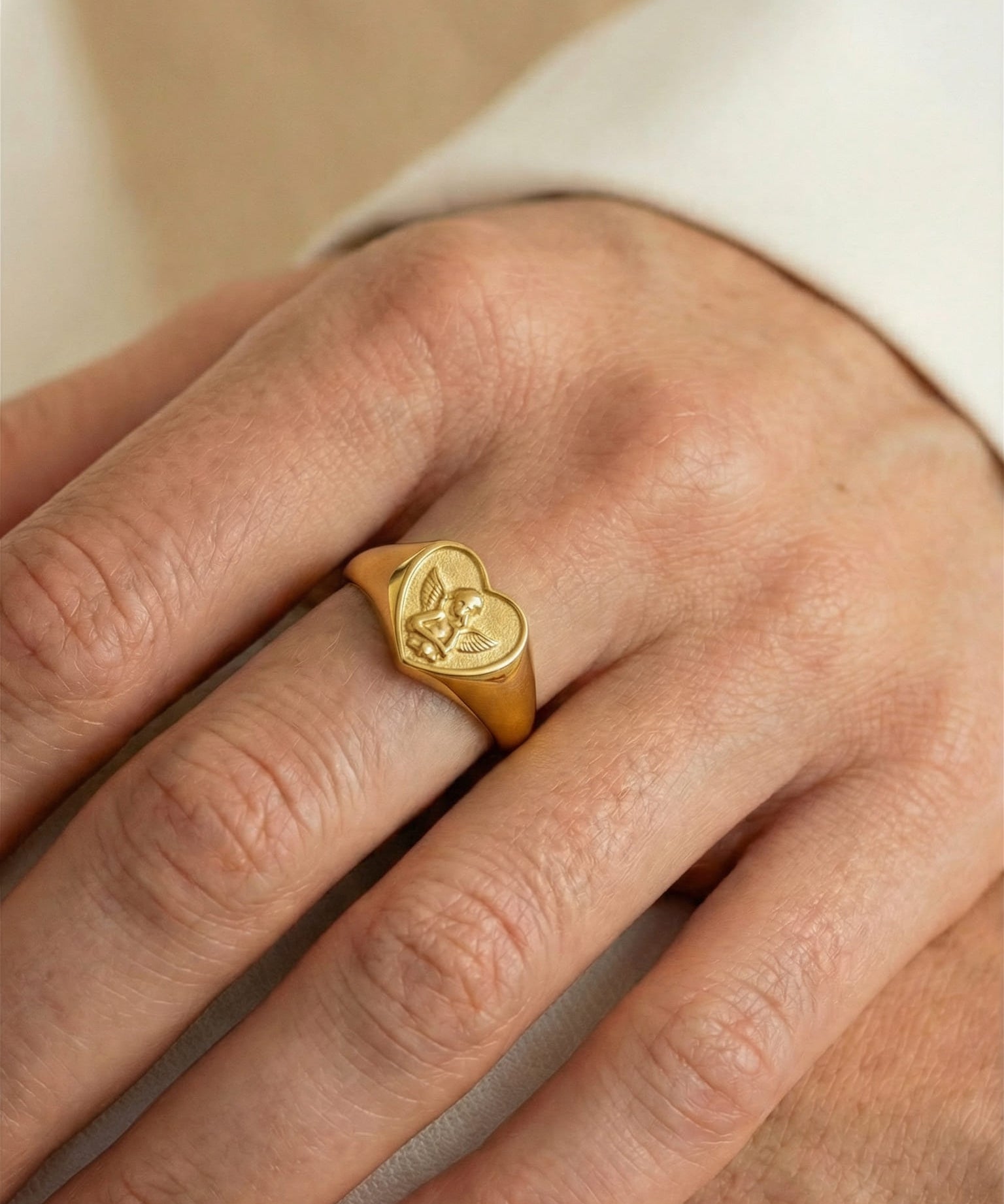 Bague Cœur avec Ange en Relief