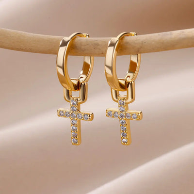 Boucles d'Oreilles Croix Brillance