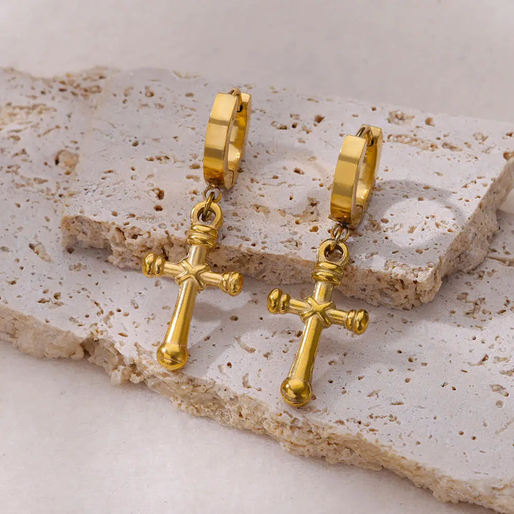 Golden cross earrings