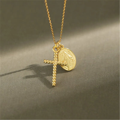 Collier Croix et Médaille Vierge Doré