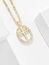 Collier Croix Ovale Doré Éclat Cristal