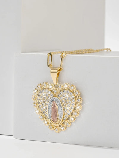 Collier Croix Cœur Vierge Doré Étincelant