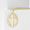 Collier Croix Ovale Doré Éclat Cristal