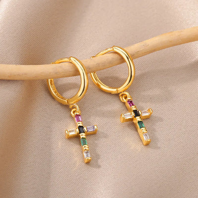 Boucles d'Oreilles Croix Arc-en-Ciel