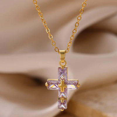 Collier Croix Cristal Rectangulaire
