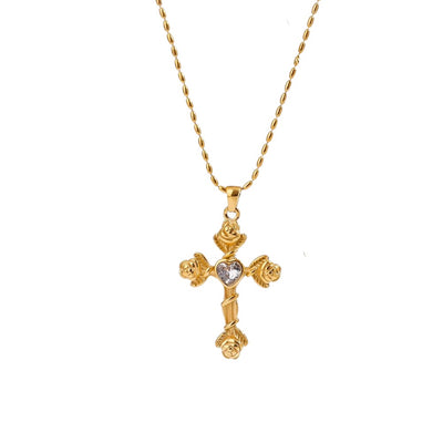 Collier Croix Rose et Coeur