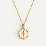 Collier Croix Médaille Ronde Émail Blanc
