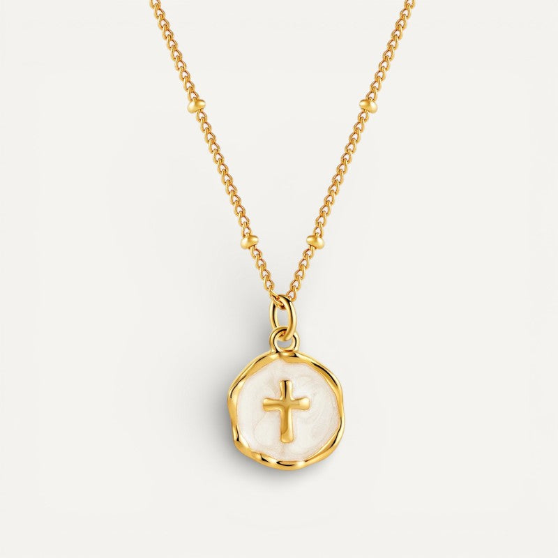 Collier Croix Nacre Céleste