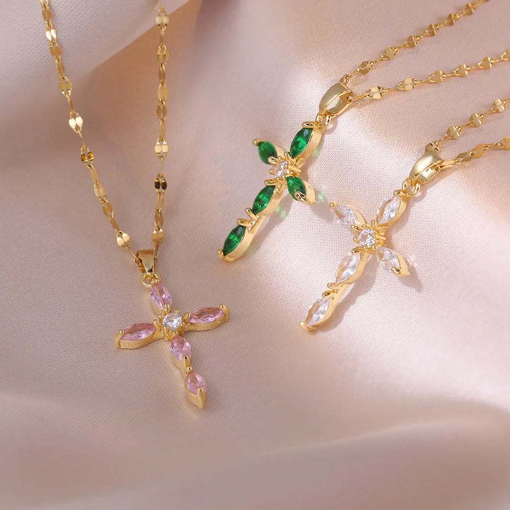 Collier Pendentif Croix Strass Pour Femme - Bijou Bohème élégant Pour Fêtes Et Quotidien - Longueur 50 Cm - 9