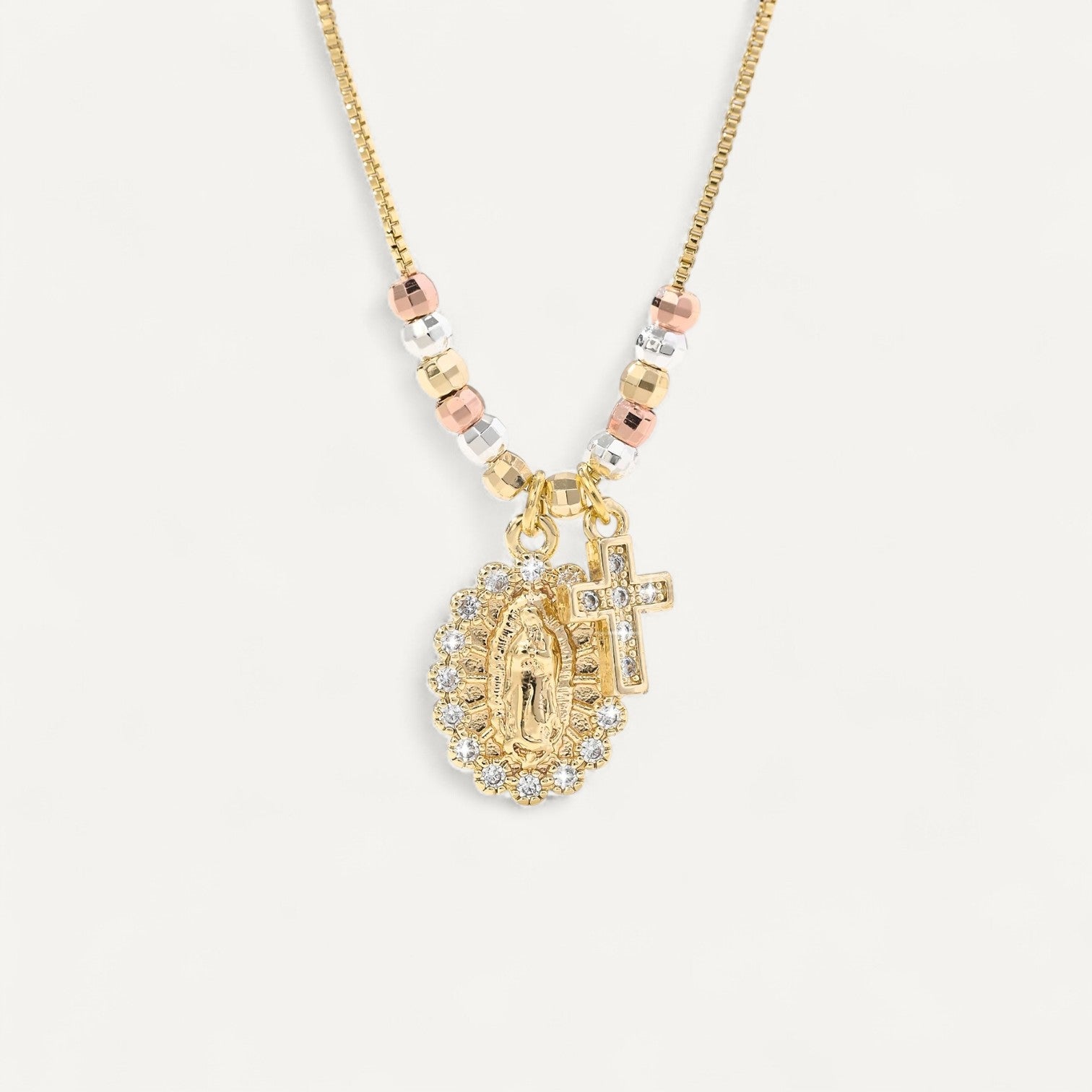 Collier Croix Vierge Doré Bicolore