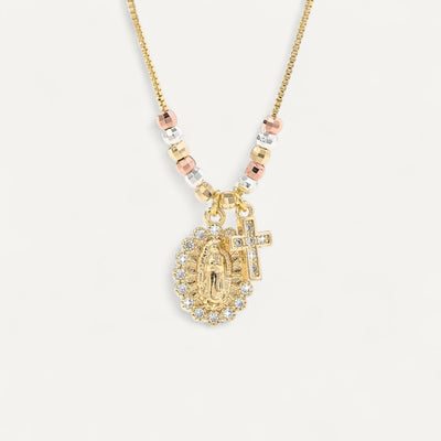 Collier Croix Vierge Doré Bicolore