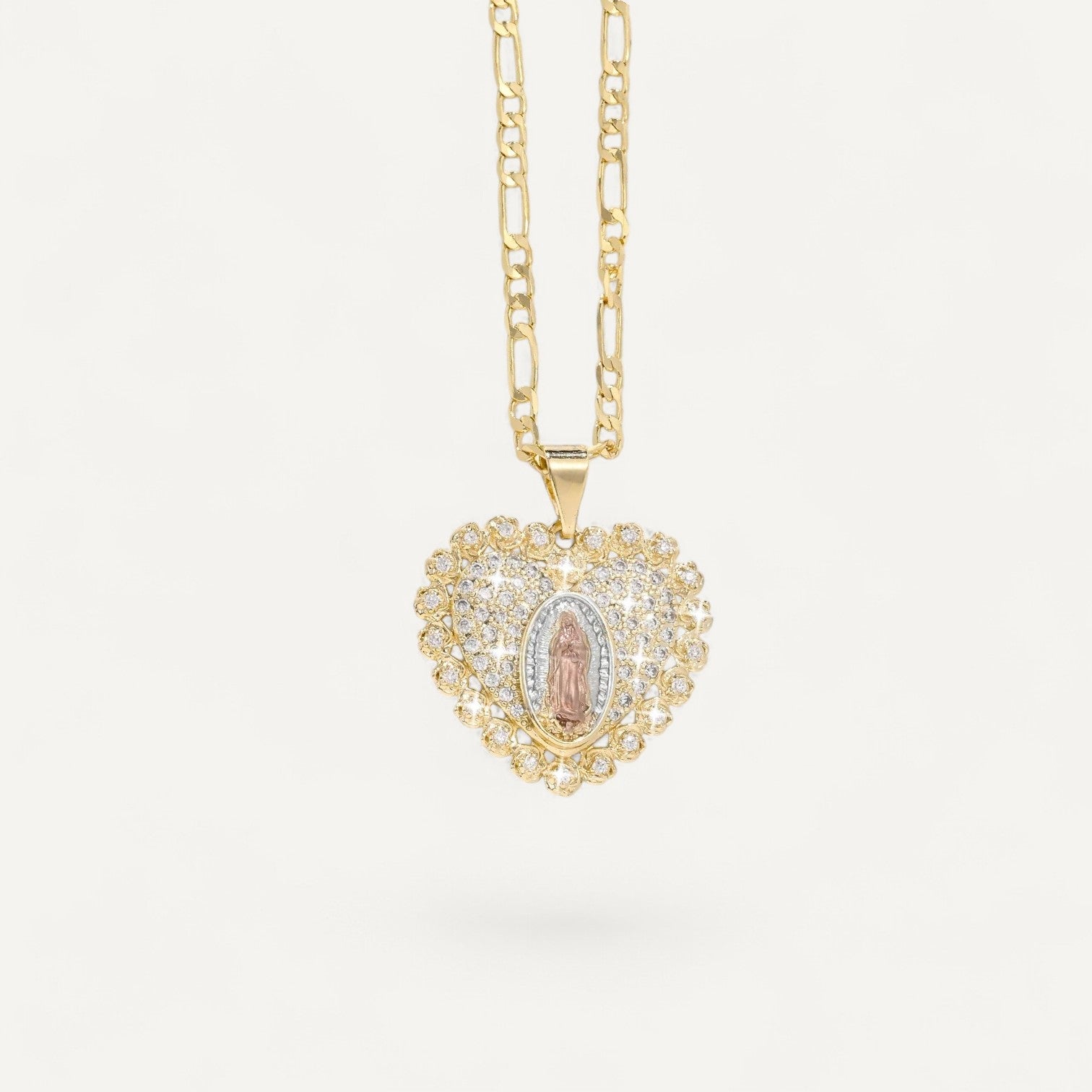 Collier Croix Cœur Vierge Doré Étincelant