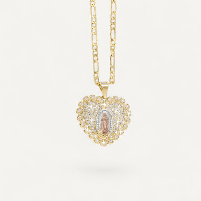 Collier Croix Cœur Vierge Doré Étincelant