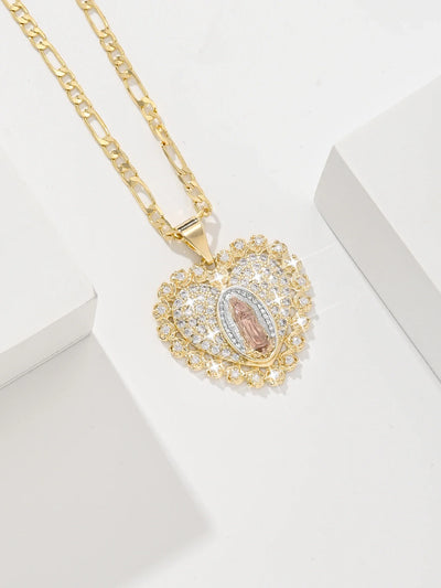Collier Croix Cœur Vierge Doré Étincelant