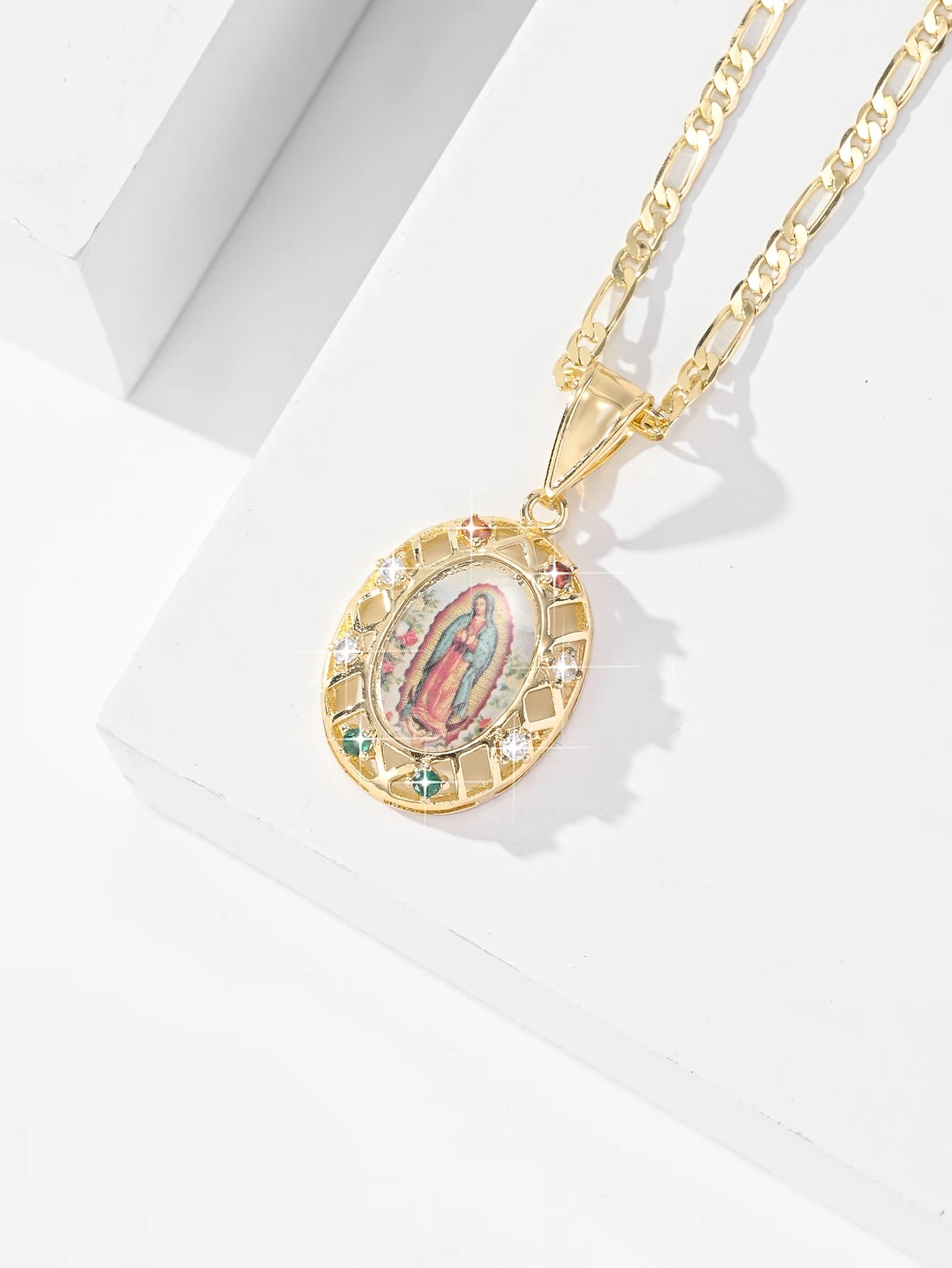 Collier Croix Vierge Marie Doré Image Sacrée
