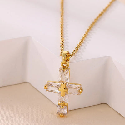 Collier Croix Cristal Rectangulaire