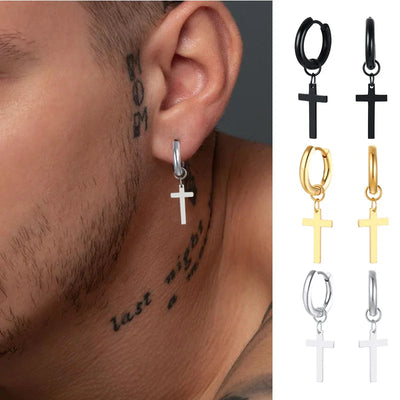 Boucles d'Oreilles Croix Homme