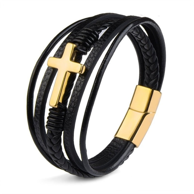 Leather Cross Bracelet for Men