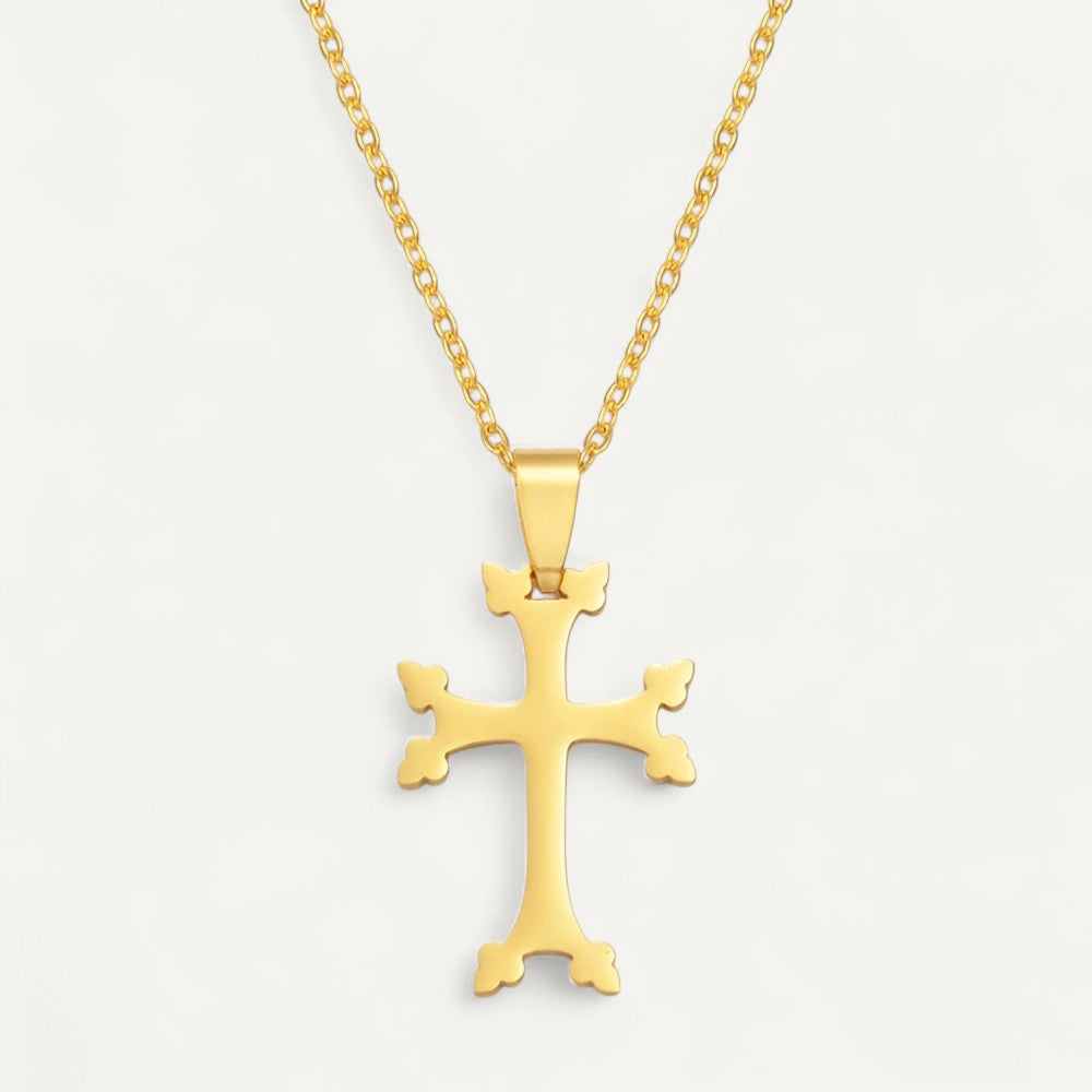 Collier Croix Apostolique en Acier Doré ou Argenté