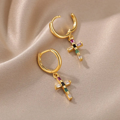 Boucles d'Oreilles Croix Arc-en-Ciel