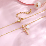 Collier Croix Zircon et Cœur Nacre
