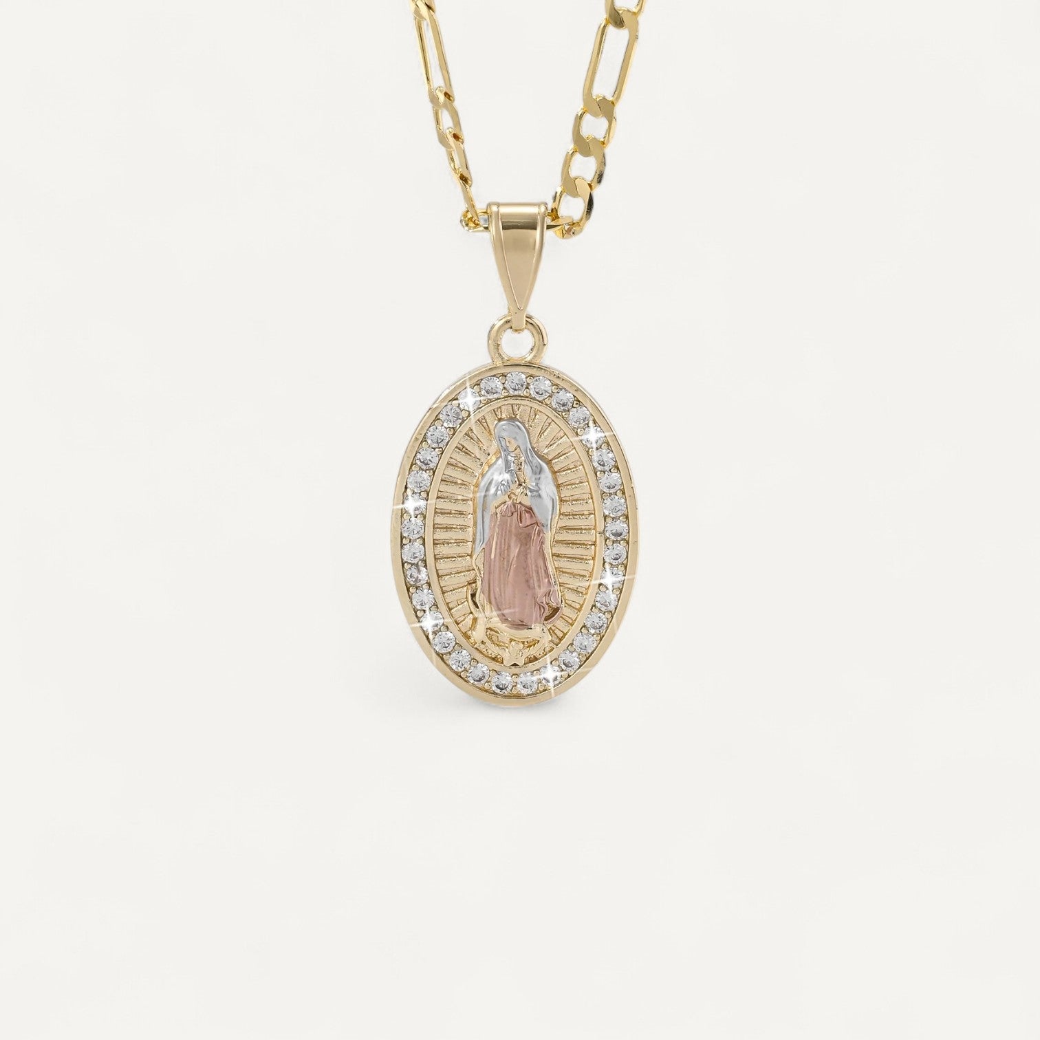 Collier Croix Vierge Marie Éclat Doré