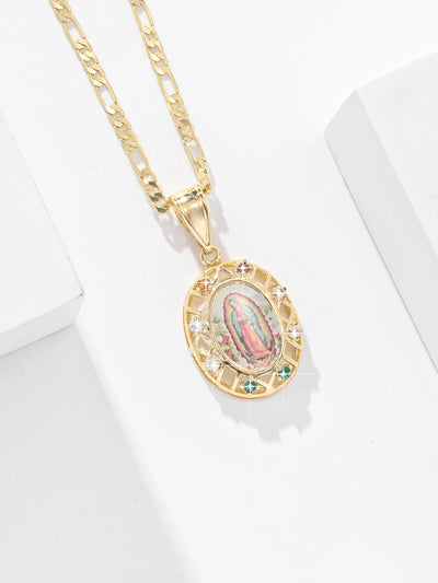 Collier Croix Vierge Marie Doré Image Sacrée