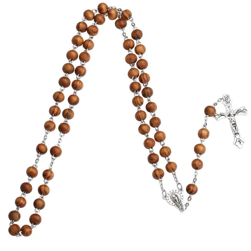 Wooden Beaded Rosary with Steel Cross