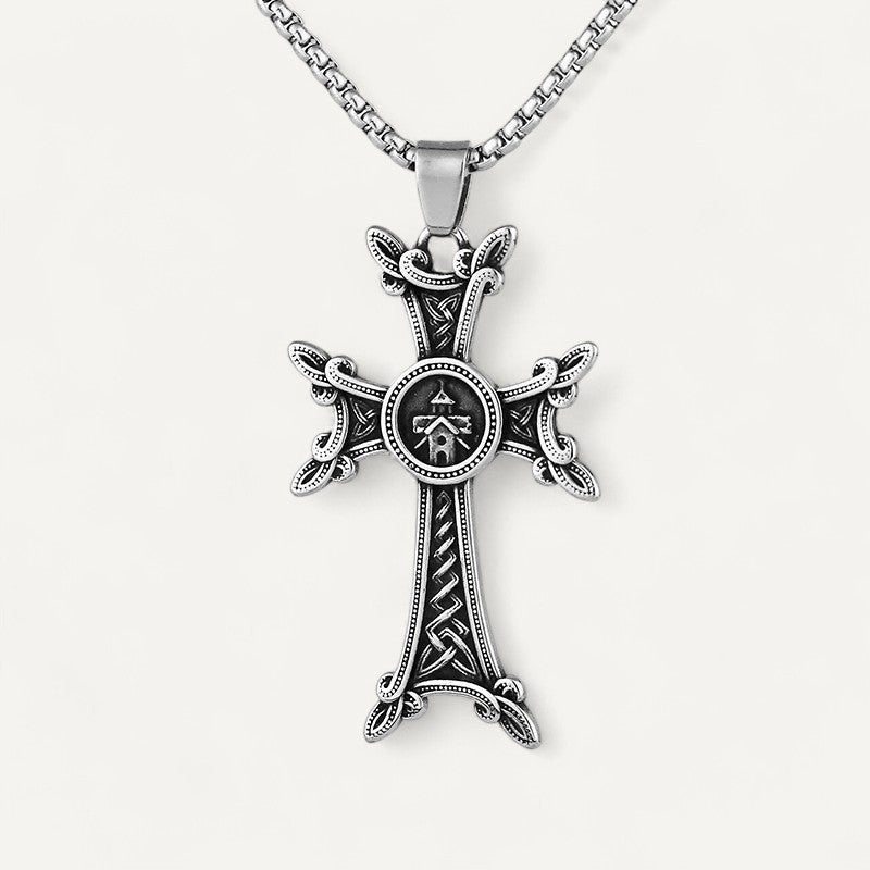 Collier Croix Gothique Argenté Médiéval