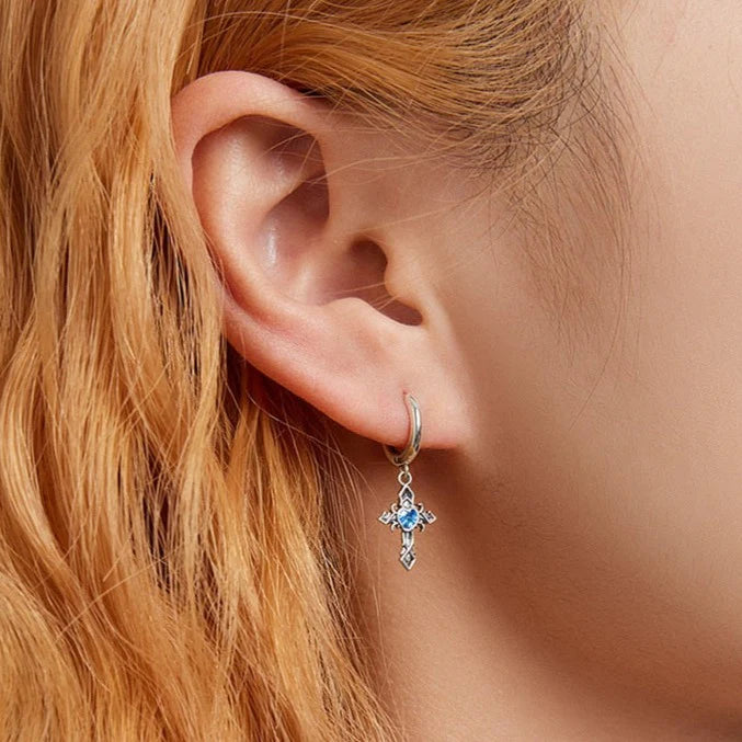 Blue Diamond Cross Earrings