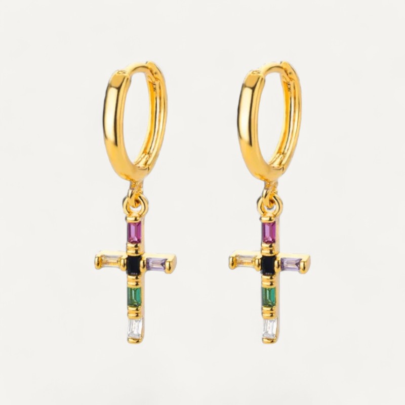 Boucles d'Oreilles Croix Arc-en-Ciel