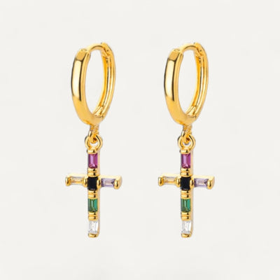 Boucles d'Oreilles Croix Arc-en-Ciel