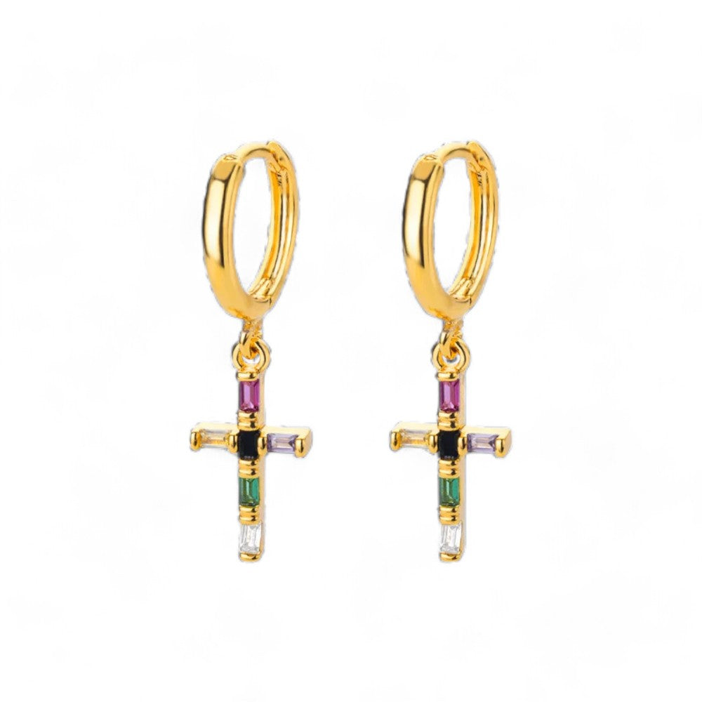 Boucles d'Oreilles Croix Arc-en-Ciel