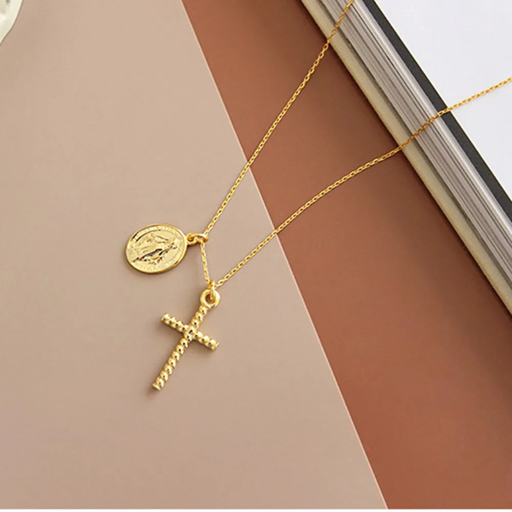 Collier Croix et Médaille Vierge Doré