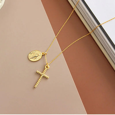 Collier Croix et Médaille Vierge Doré