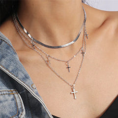 Collier Croix Triple Chaîne