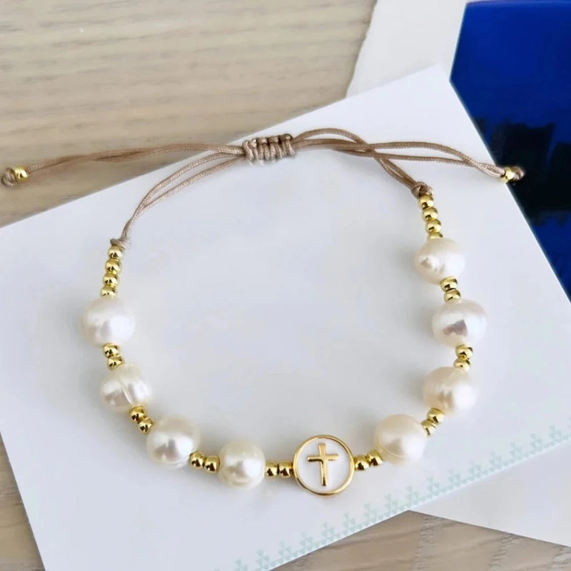 White Pearl Christian Bracelet