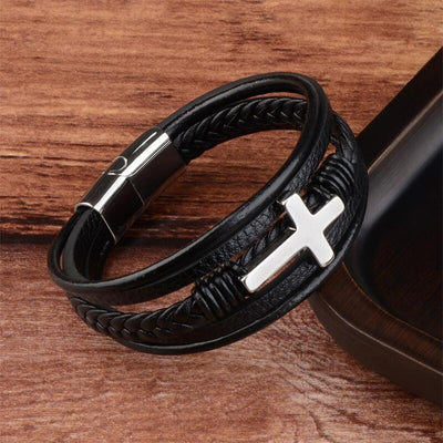 Leather Cross Bracelet for Men