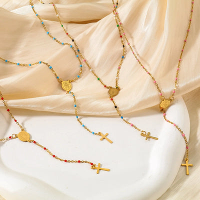 Religious Virgin Mary Cross Pendant Necklace
