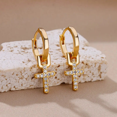 Boucles d'Oreilles Croix Brillance