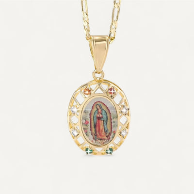 Collier Croix Vierge Marie Doré Image Sacrée